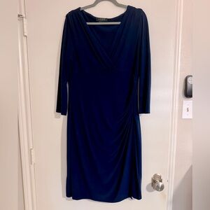 Lauren by Ralph Lauren Navy Faux Wrap A Line Dress, Size 16